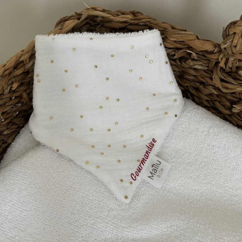 Bavoir bandana personnalisé blanc et doré| Maïlu & Cie