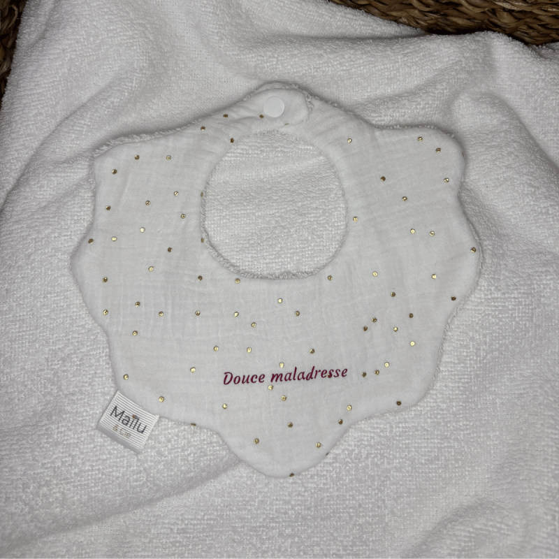 Bavoir fleur personnalisé blanc et doré | Maïlu & Cie