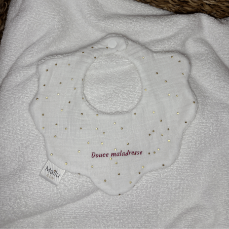 Bavoir fleur personnalisé blanc et doré | Maïlu & Cie